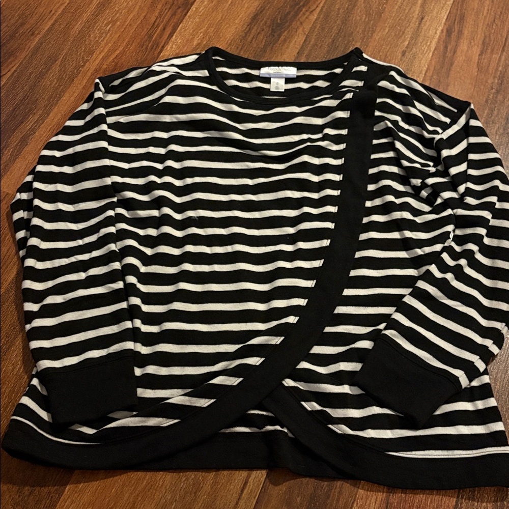 Motherhood Maternity Black & White Striped Crossover Maternity Sweatshirt